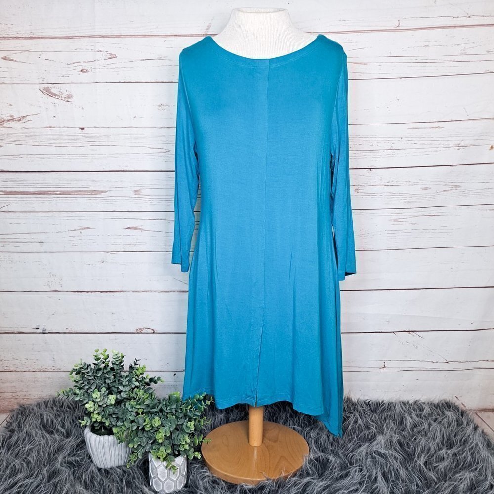 Soft Surroundings Teal Blue 3/4 Sleeves Tunic Shirt Timely Medium